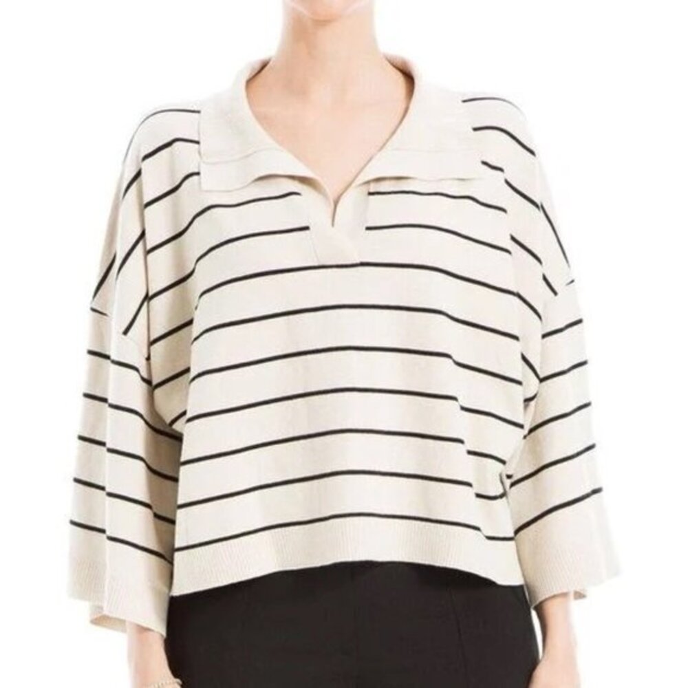 MAX STUDIO | striped johnny collar sweater